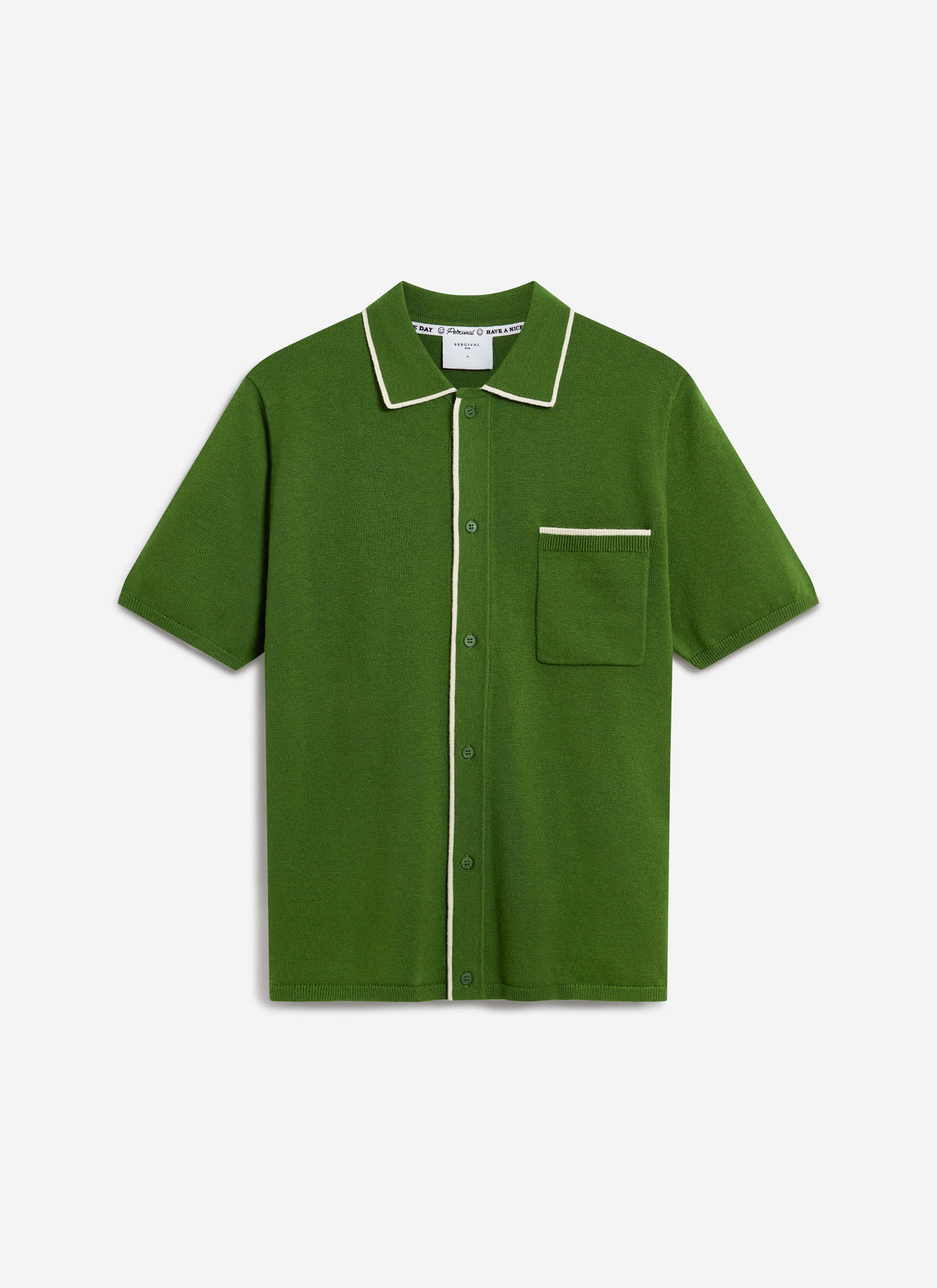 Men's Knitted Shirt: Contrast Trim - Wool - Forest Green | Percival