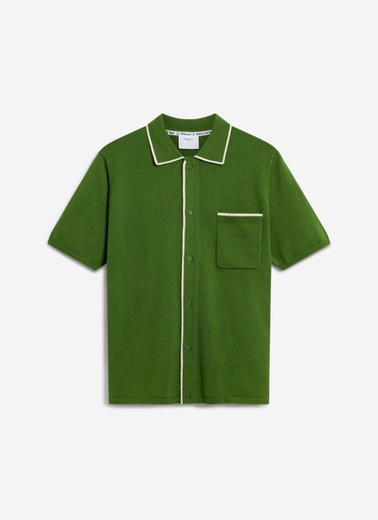 Men's Knitted Shirt: Contrast Trim - Wool - Forest Green | Percival