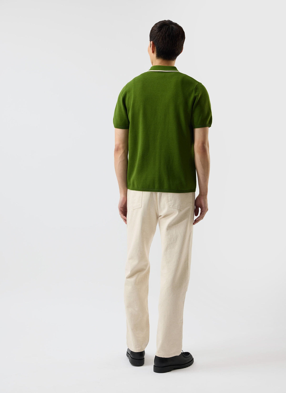 Men's Knitted Shirt: Contrast Trim - Wool - Forest Green | Percival