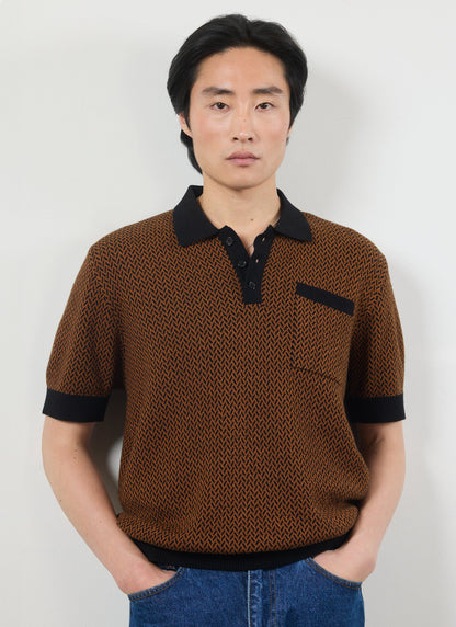 Men's Knitted Polo Shirt - Short Sleeve - Espresso Brown | Percival