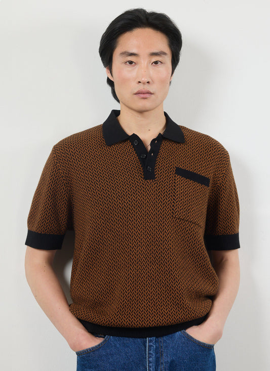 Men's Knitted Polo Shirt - Short Sleeve - Espresso Brown | Percival