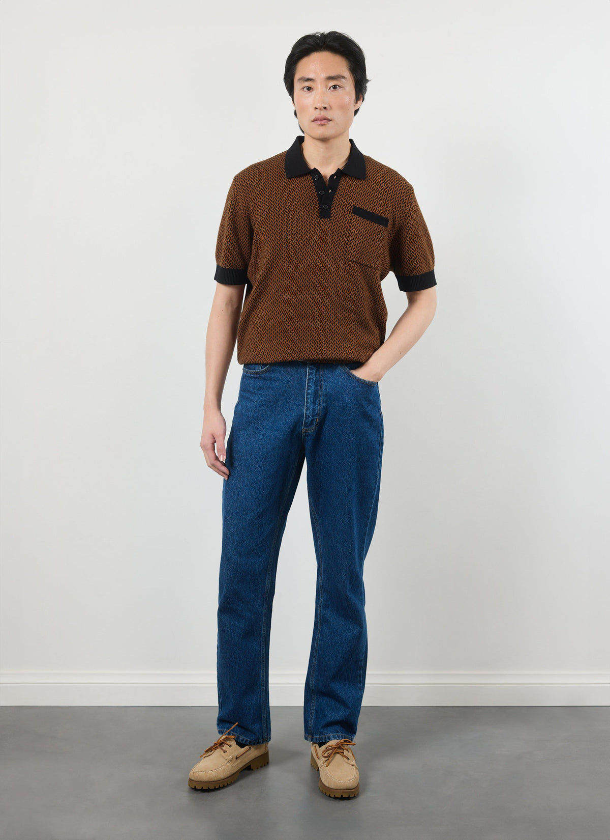 Men's Knitted Polo Shirt - Short Sleeve - Espresso Brown | Percival
