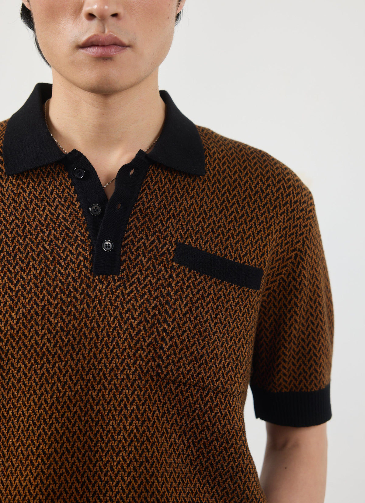 Men's Knitted Polo Shirt - Short Sleeve - Espresso Brown | Percival