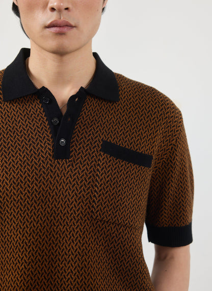 Men's Knitted Polo Shirt - Short Sleeve - Espresso Brown | Percival