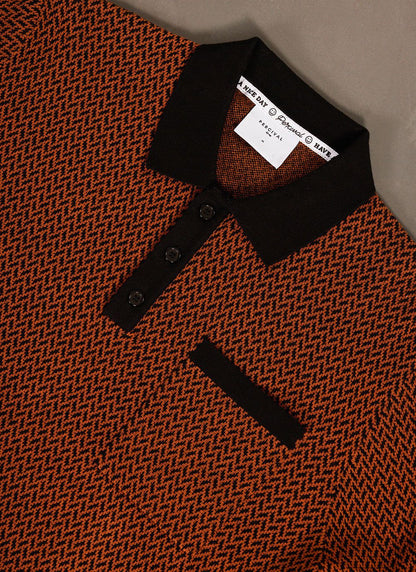 Men's Knitted Polo Shirt - Short Sleeve - Espresso Brown | Percival