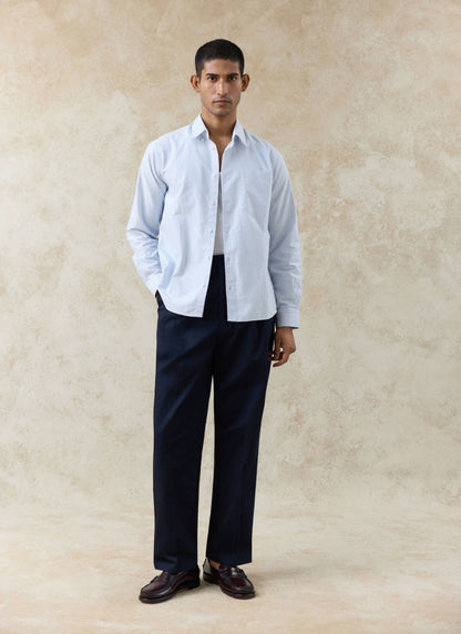 Men's Long Sleeve Oxford Shirt - Cotton - Blue Stripe | Percival