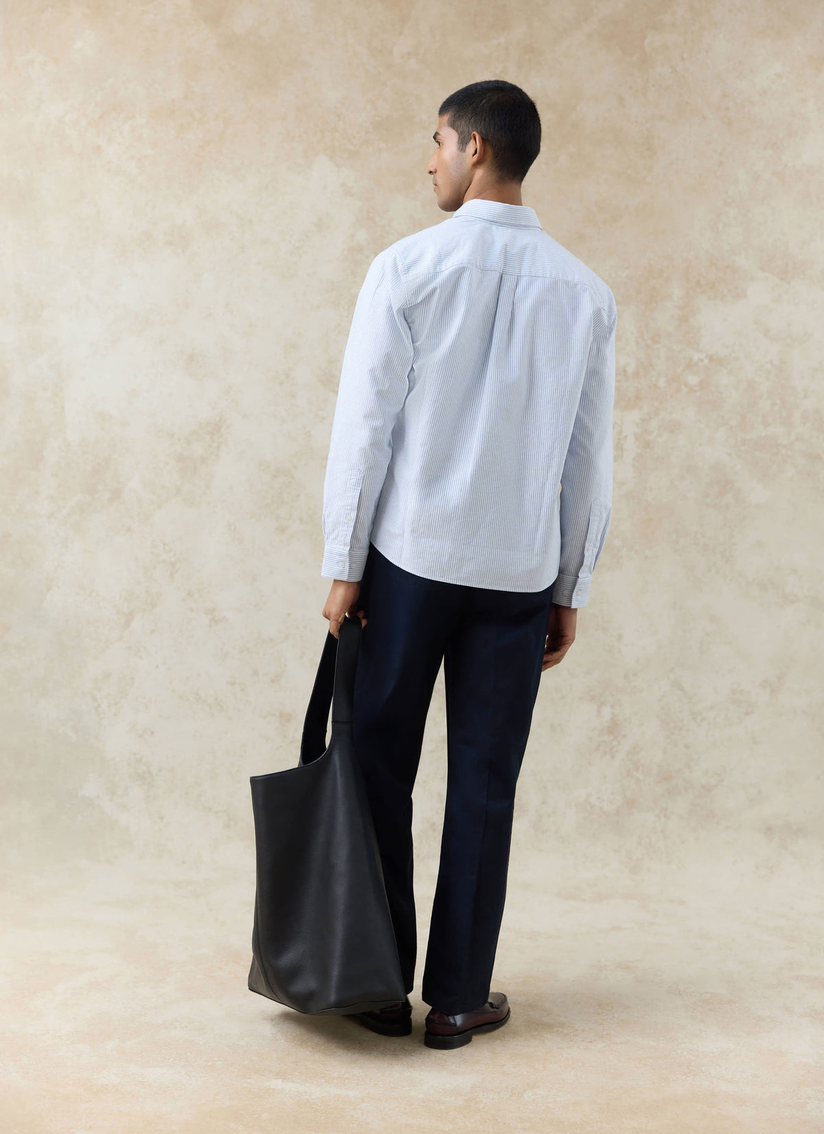 Men's Long Sleeve Oxford Shirt - Cotton - Blue Stripe | Percival