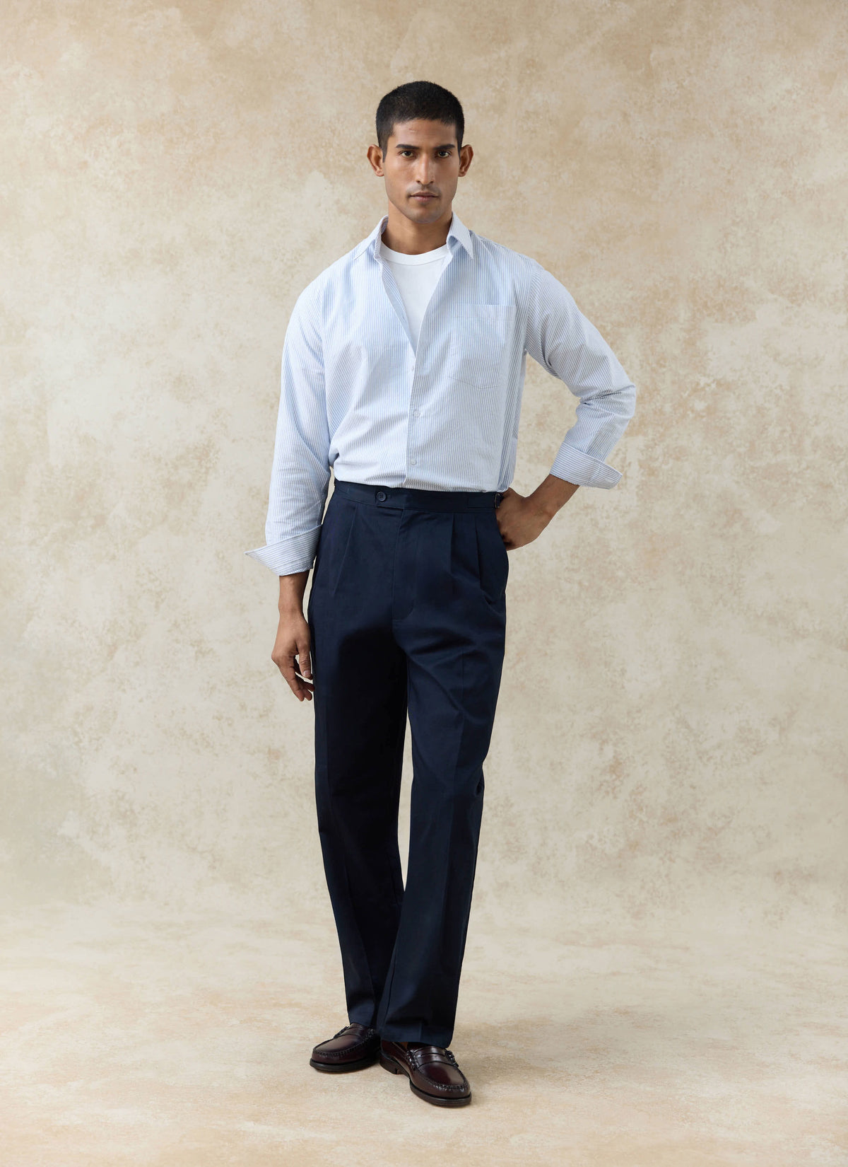 Men's Long Sleeve Oxford Shirt - Cotton - Blue Stripe | Percival