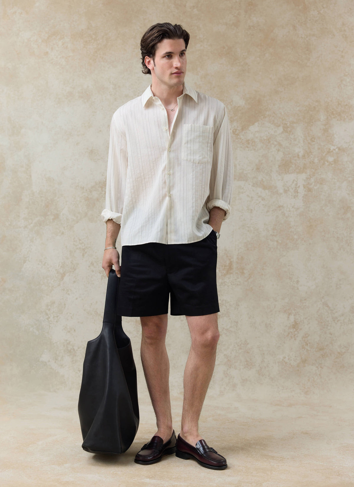 Men's Striped Shirt - Lorenzo - Lyocell Blend - Cream | Percival
