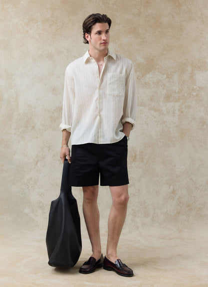 Men's Striped Shirt - Lorenzo - Lyocell Blend - Cream | Percival