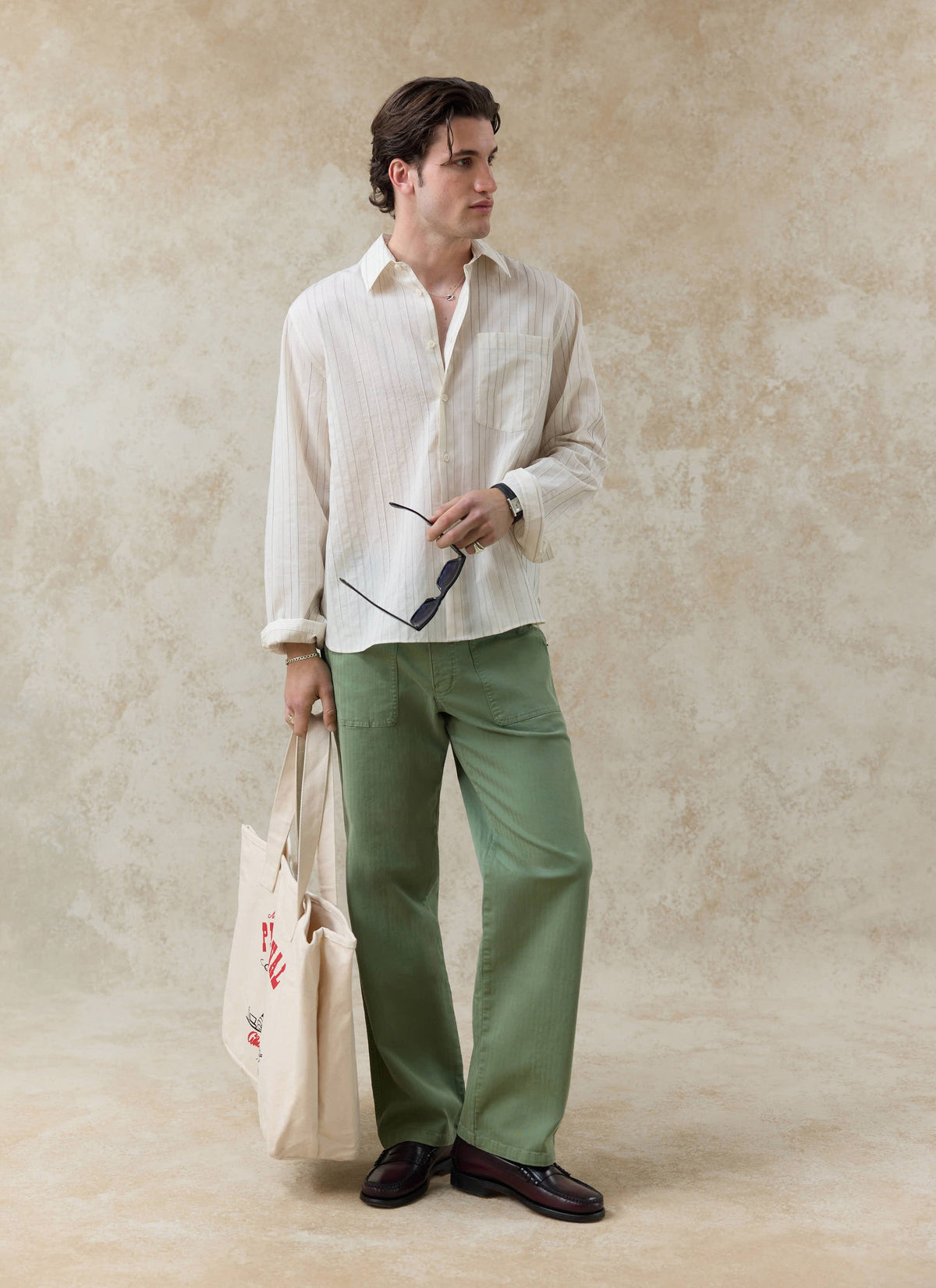 Men's Striped Shirt - Lorenzo - Lyocell Blend - Cream | Percival