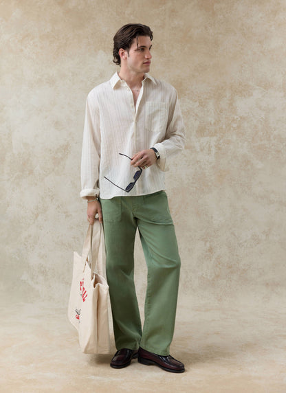 Men's Striped Shirt - Lorenzo - Lyocell Blend - Cream | Percival