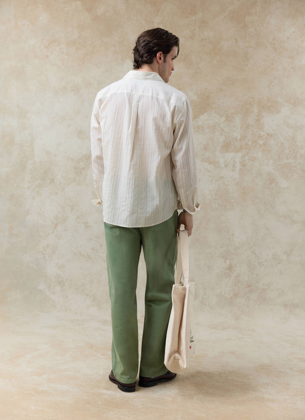 Men's Striped Shirt - Lorenzo - Lyocell Blend - Cream | Percival