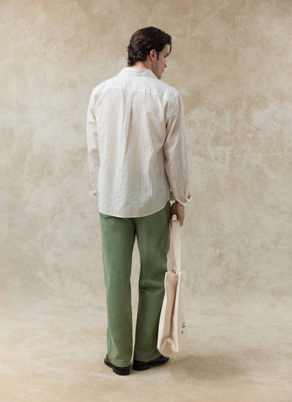 Men's Striped Shirt - Lorenzo - Lyocell Blend - Cream | Percival