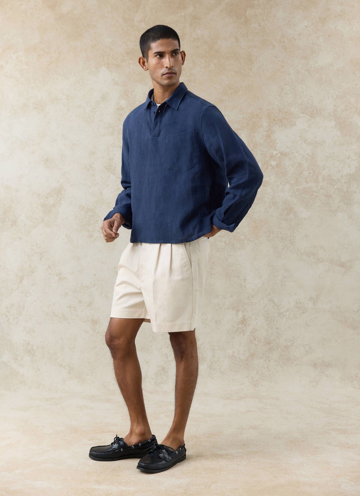 Men's Navy Popover Shirt - Alec - 100% Linen | Percival