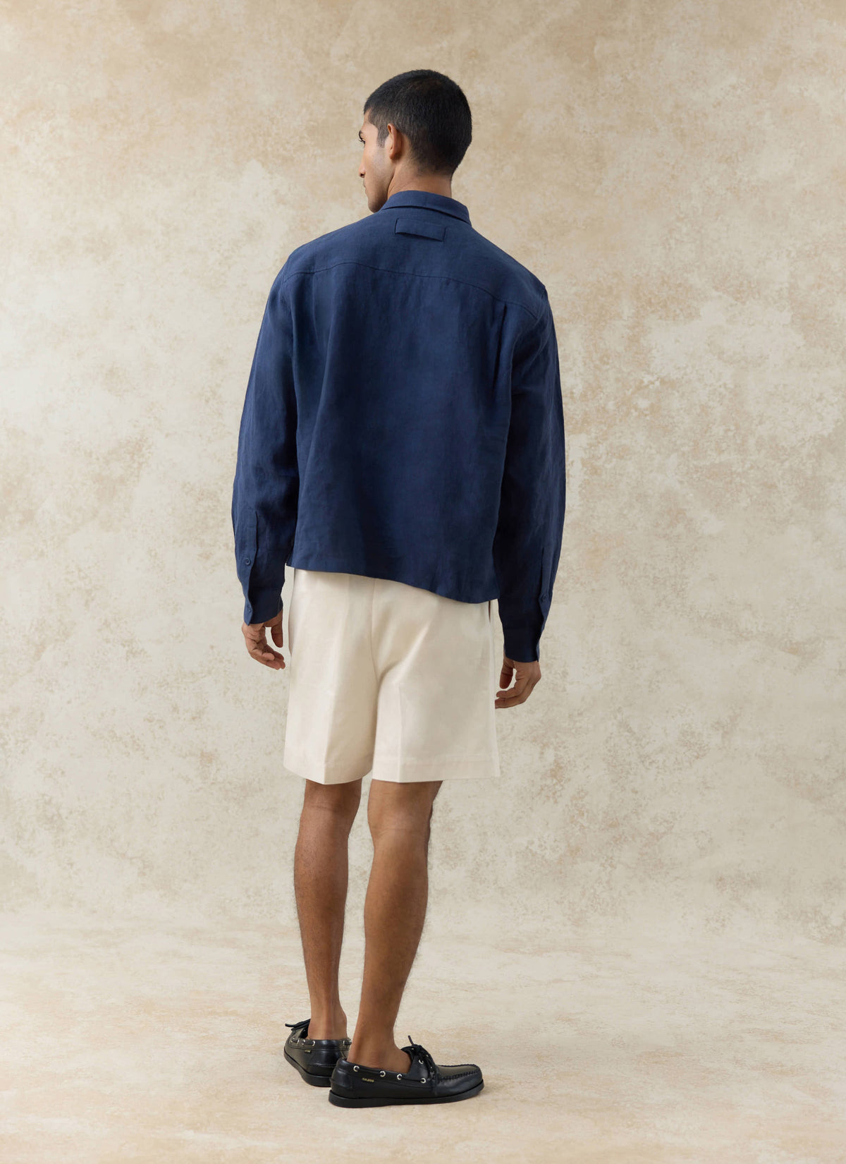 Men's Navy Popover Shirt - Alec - 100% Linen | Percival