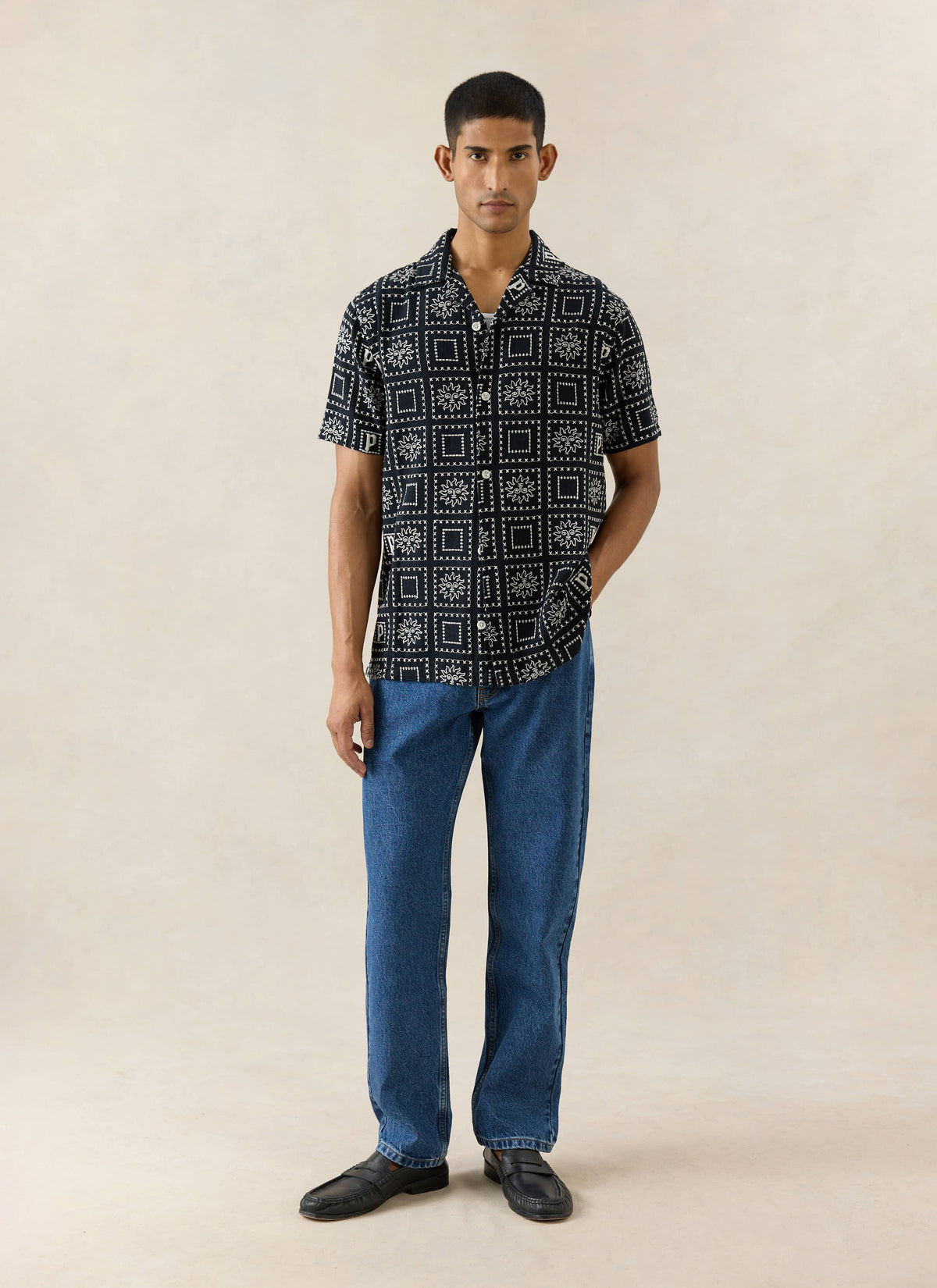 Men's Solis Heaton Cuban Shirt - Linen Blend - Black | Percival