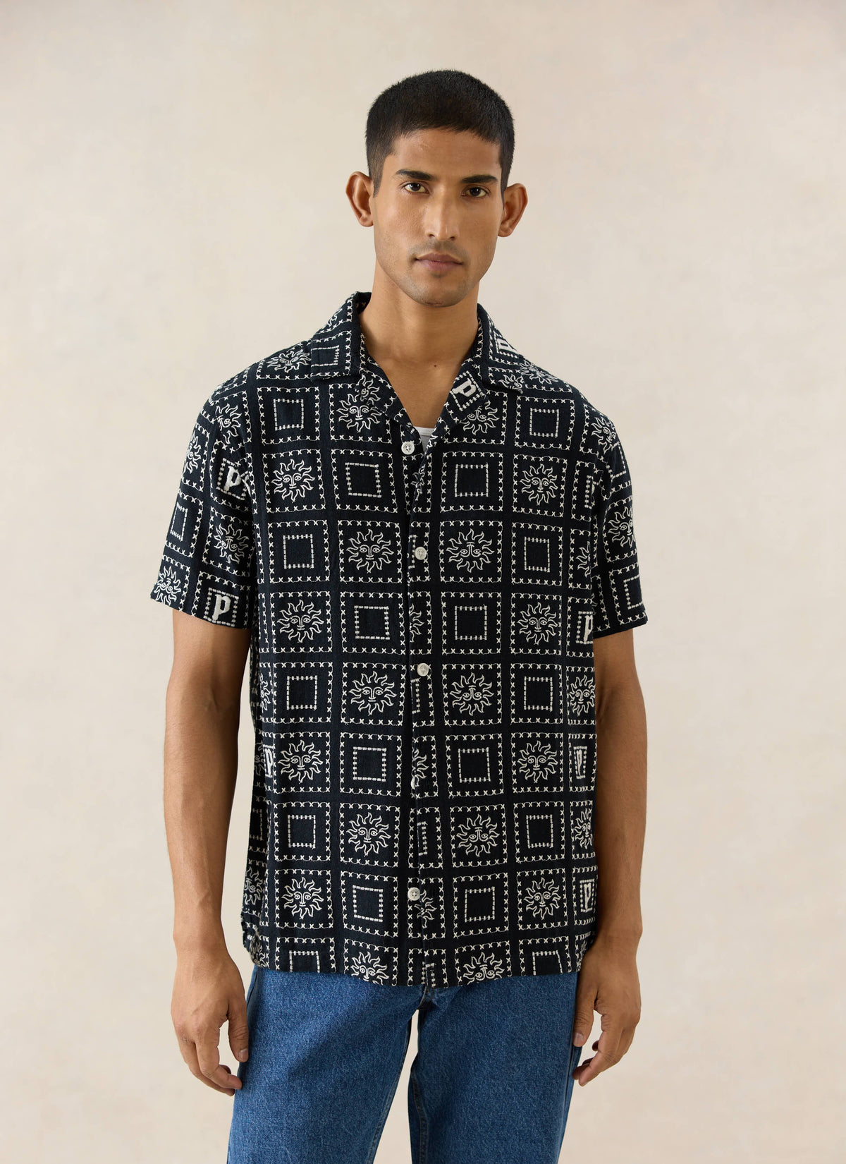 Men's Solis Heaton Cuban Shirt - Linen Blend - Black | Percival