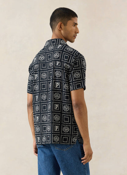 Men's Solis Heaton Cuban Shirt - Linen Blend - Black | Percival
