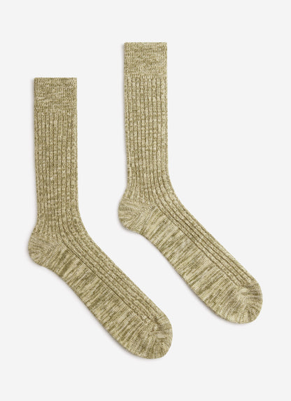 Men's Ribbed Marl Socks - Cotton - Fern Green | Percival