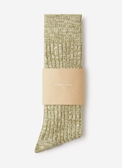 Men's Ribbed Marl Socks - Cotton - Fern Green | Percival