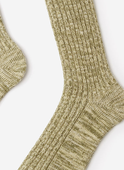 Men's Ribbed Marl Socks - Cotton - Fern Green | Percival