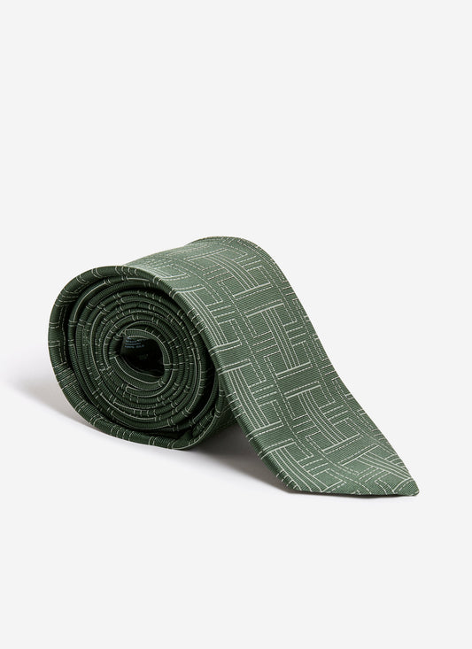 Men's Silk Tie - Sashiko Textured Weave - Forest Green | Percival