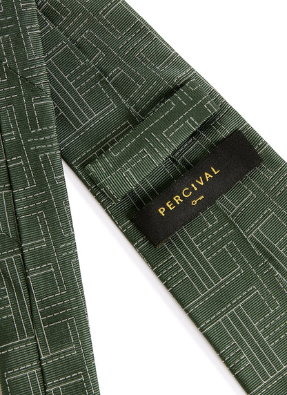 Men's Silk Tie - Sashiko Textured Weave - Forest Green | Percival
