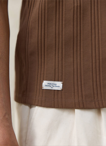 Men's Leon Ribbed Vest - Brown - Organic Cotton | Percival