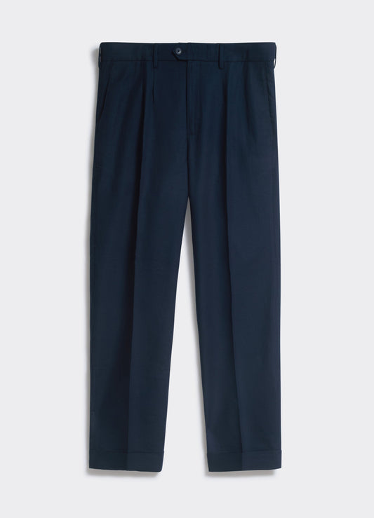 Men's Twin Pleated Trousers - Linen - Navy | Percival