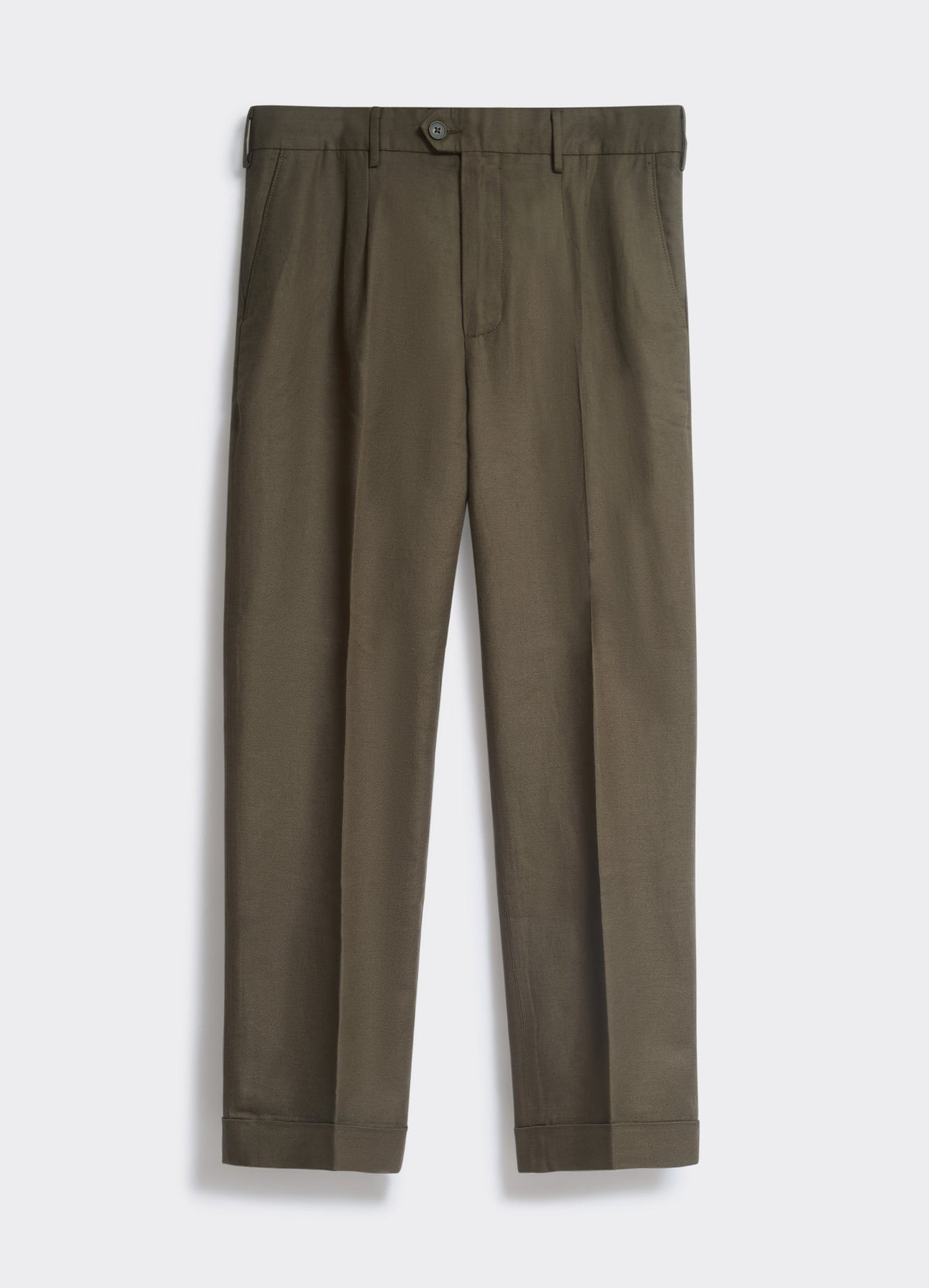 Men's Twin Pleated Trousers - Linen - Khaki | Percival